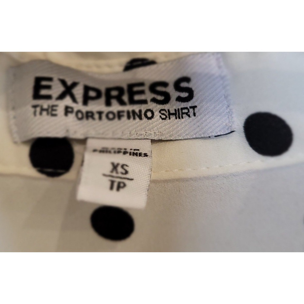 Express Portofino Blouse Women SZ XS sleeveless white blk. Polka dot button down - Picture 2 of 9